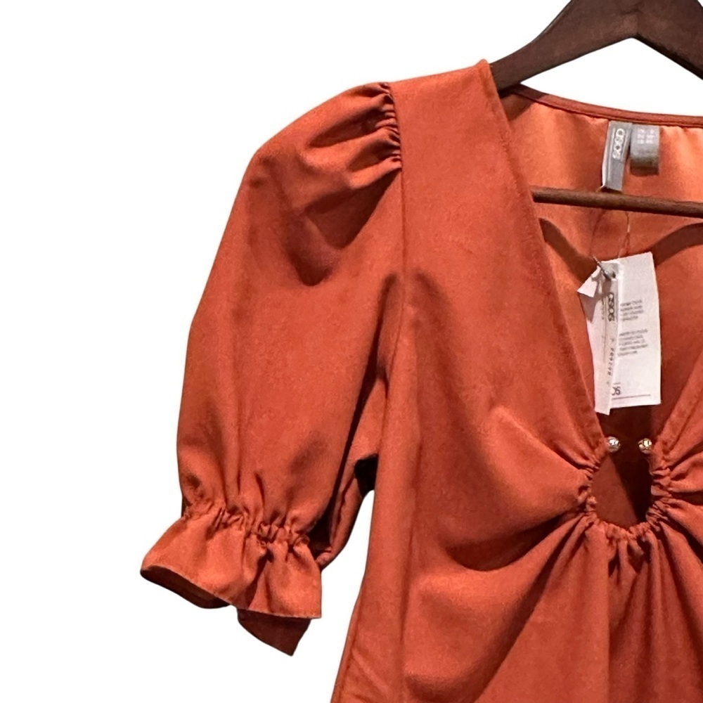 ASOS Petite Burnt Orange Short Sleeve Blouse Women’s Size 00 - Picture 2 of 8